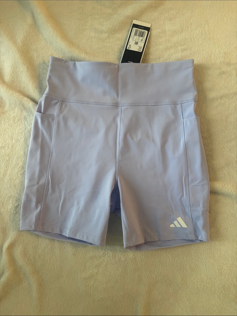 adidas Women's Own the Run High-Rise 5” Shorts with Pockets - Size M, Lavender
